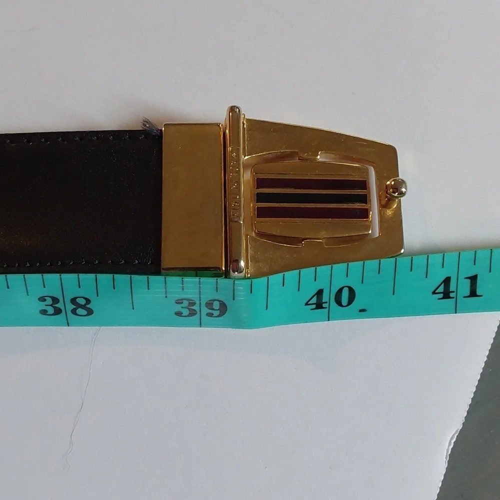 Vintage Luxury Men's Black/ Brown Reversible Leather Belt Gold /Silver Buckle Lg